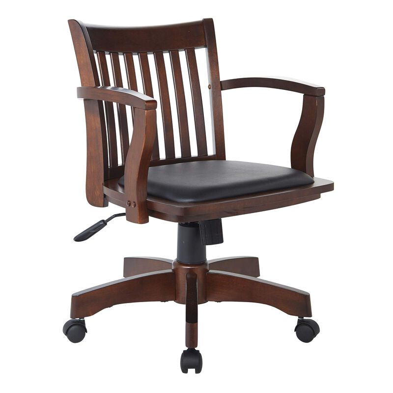 OSP Home Furnishings Deluxe Wood Bankers Desk Chair with Padded Seat, Adjustable Height and Locking Tilt, Espresso Finish and B