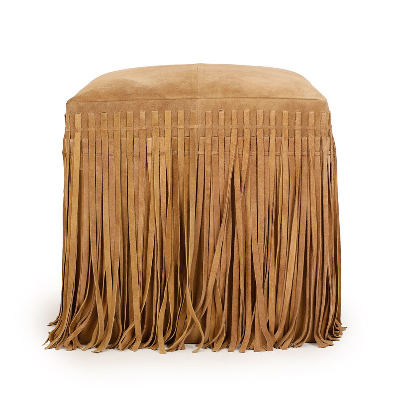 Daphne Square Saddle Brown Suede Fringe Ottoman image number 0
