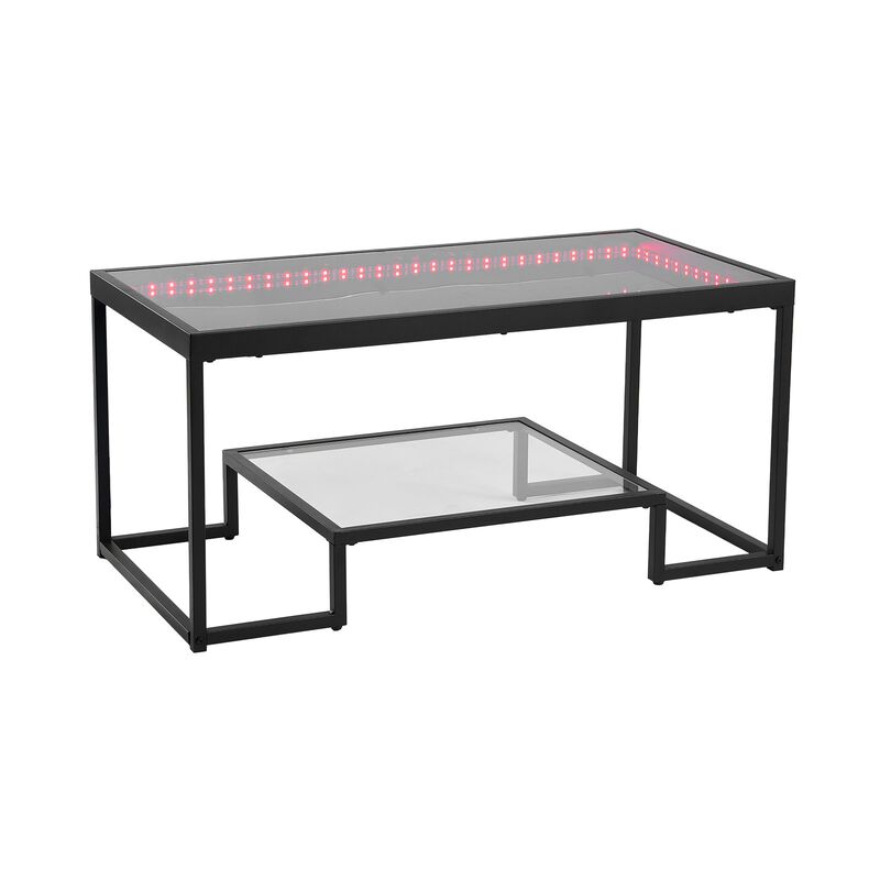 Modern Glass Coffee Table with LED Lighting and 2-Tier Storage image number 3