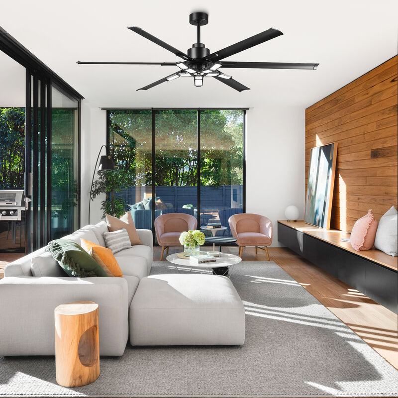 72" Modern Matte Black 6-Aluminum Blades Reversible Ceiling Fan with Light and Remote
