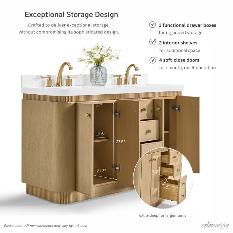 Aston 60 inch Bath Vanity Set in American Oak Finish with Alpine White Quartz Top image number 4