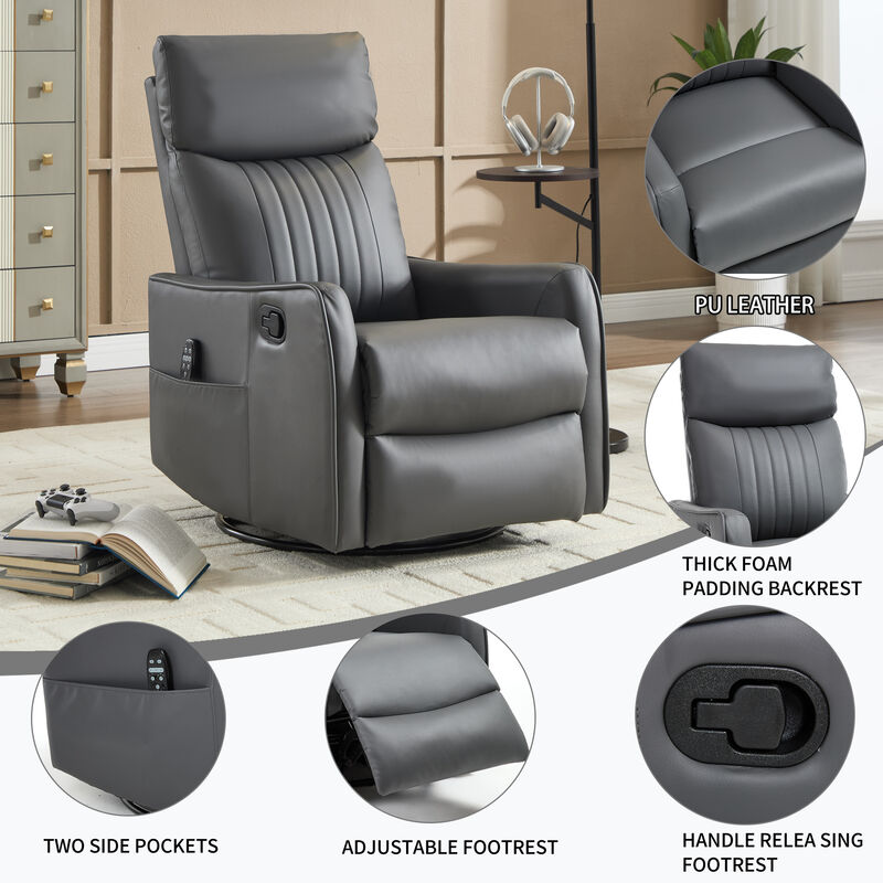 Faux Leather Manual Recliner Chair with Heat and Massage, Living Room Rocker and Swivel Chair image number 5