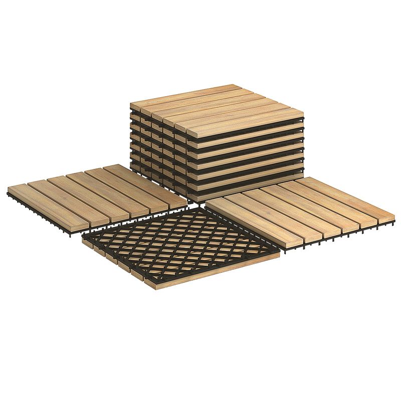 Acacia Wood Interlocking Tile Flooring - 10 Piece