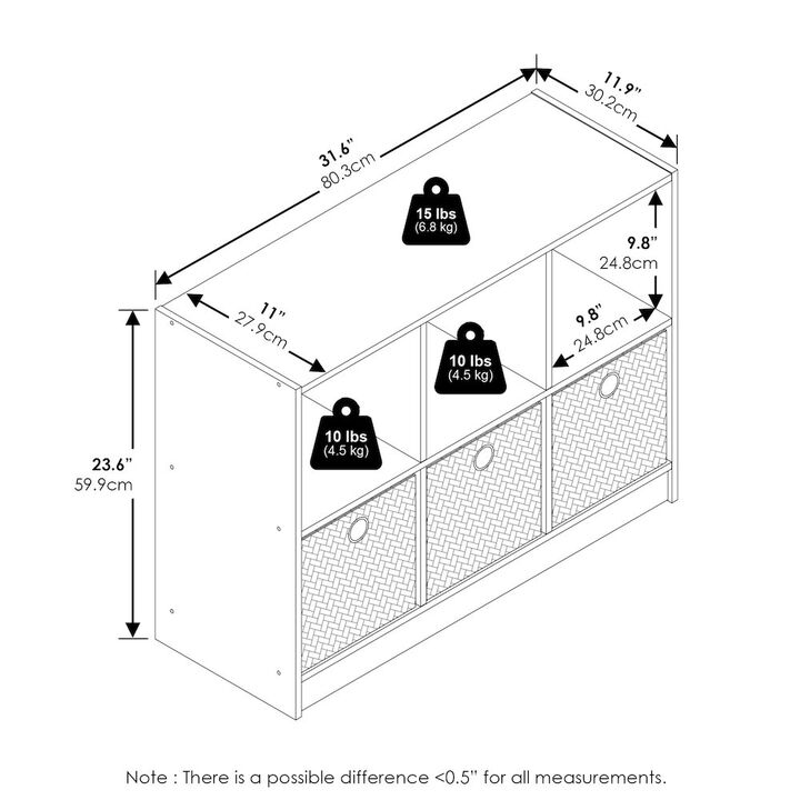 Basic 3x2 Bookcase Storage w/Bins, Amber Pine/Black