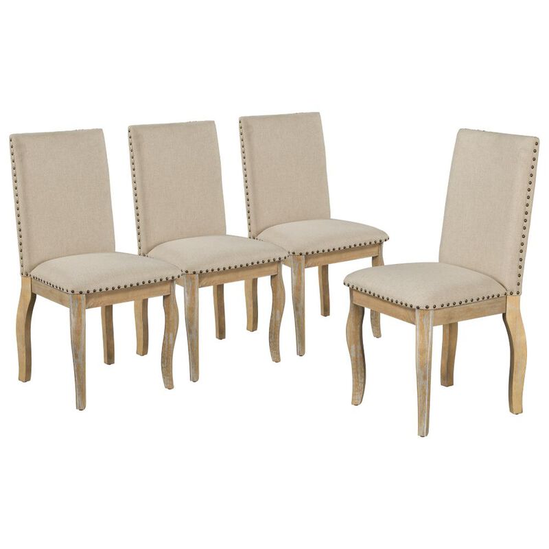 Set of 4 Dining chairs Wood Upholstered Fabirc Dining Room Chairs with Nailhead
