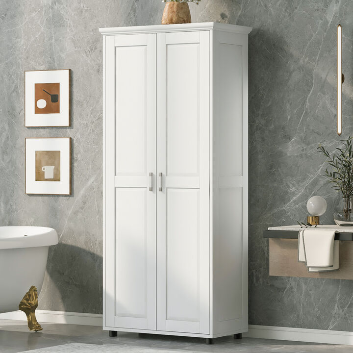 White Storage Cabinet with Two Doors for Bathroom