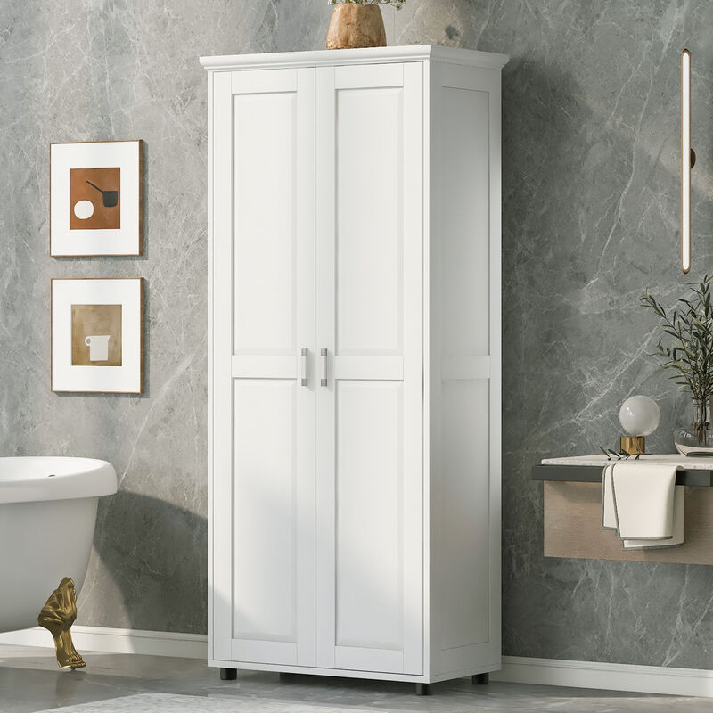 White Storage Cabinet with Two Doors for Bathroom