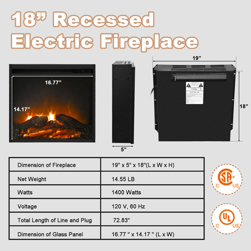Jaxpety 18-Inch Electric Fireplace Black