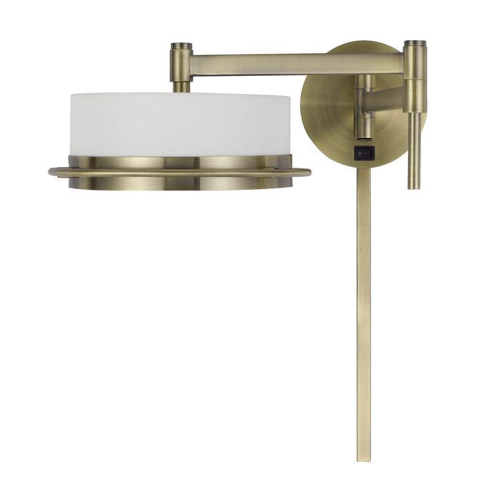 21 Inch Modern Wall Lamp with Swing Arm, Integrated LED, White Shade, Brass-Benzara