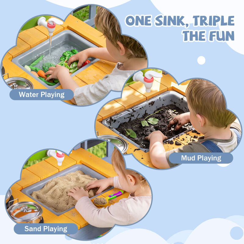 Outdoor Mud Kitchen for Kids with Running Water and Plant Pots image number 7