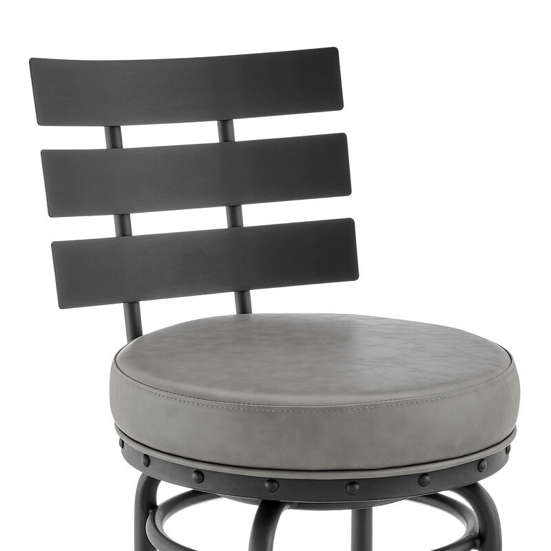 Natya Swivel or Stool in Black Finish with Grey Faux Leather
