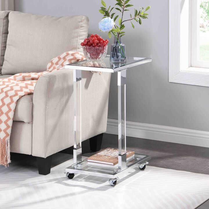 Hivvago Top C Shape Square Acrylic Table Chrome Glass Side with Metal Base