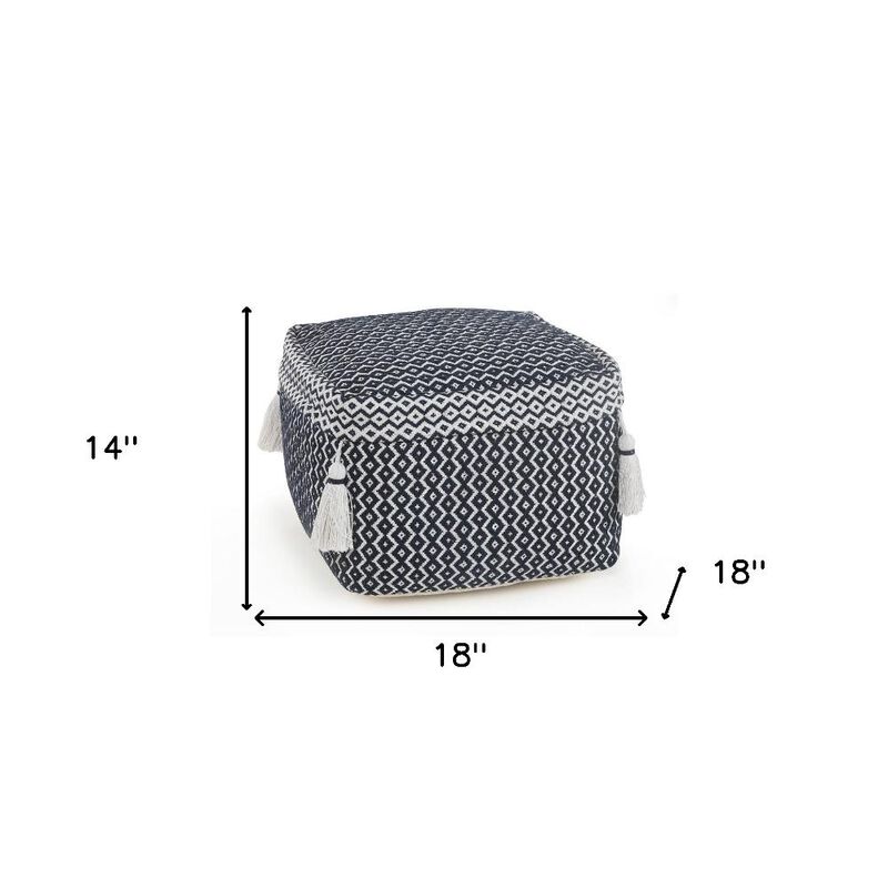 Hivvago 18 Inch Blue Cotton Geometric Pouf Ottoman