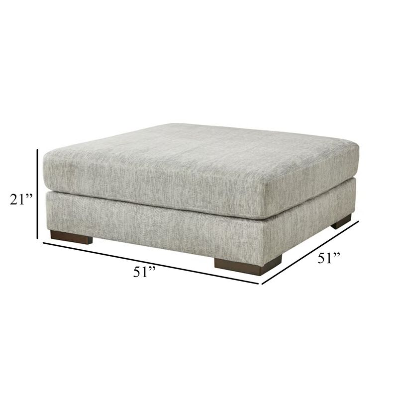 Accent Ottoman, 51 Inch Square, Light Gray Polyester, Chevron Patterns