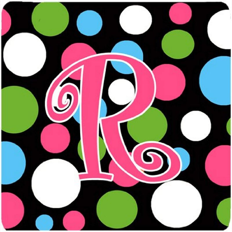 Caroline's Treasures CJ1038-RFC Monogram-Polkadots and Pink Foam Coasters (Set of 4), Initial Letter R, 3.5 H x 3.5 W, Multicolor