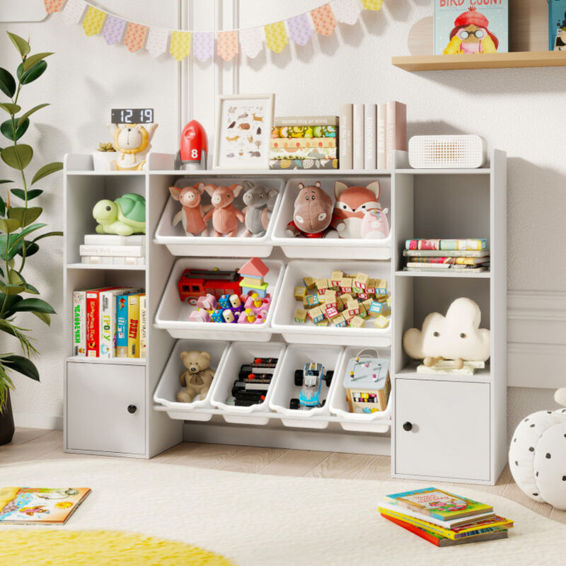 Kids Bookshelf and Toy Organizer with Storage Boxes and Open Shelves image number 3