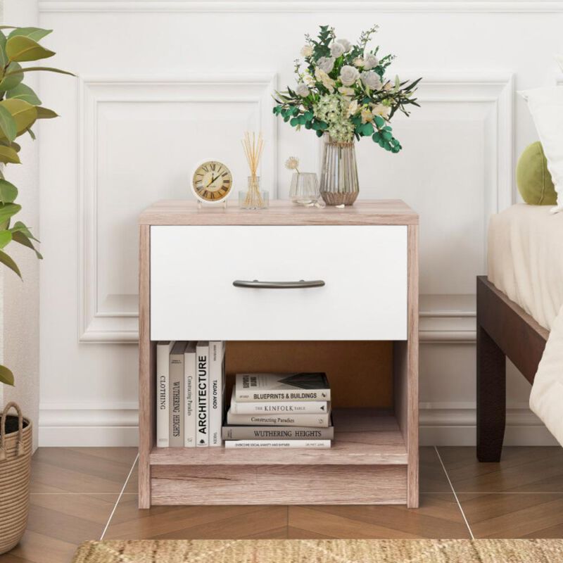 Hivvago Bedside Table Nightstand with Drawer and Open Storage Shelf