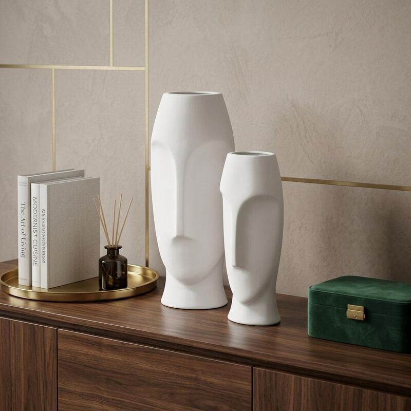 HomeRoots Set of Two Ceramic White Cylinder Table Vases image number 1