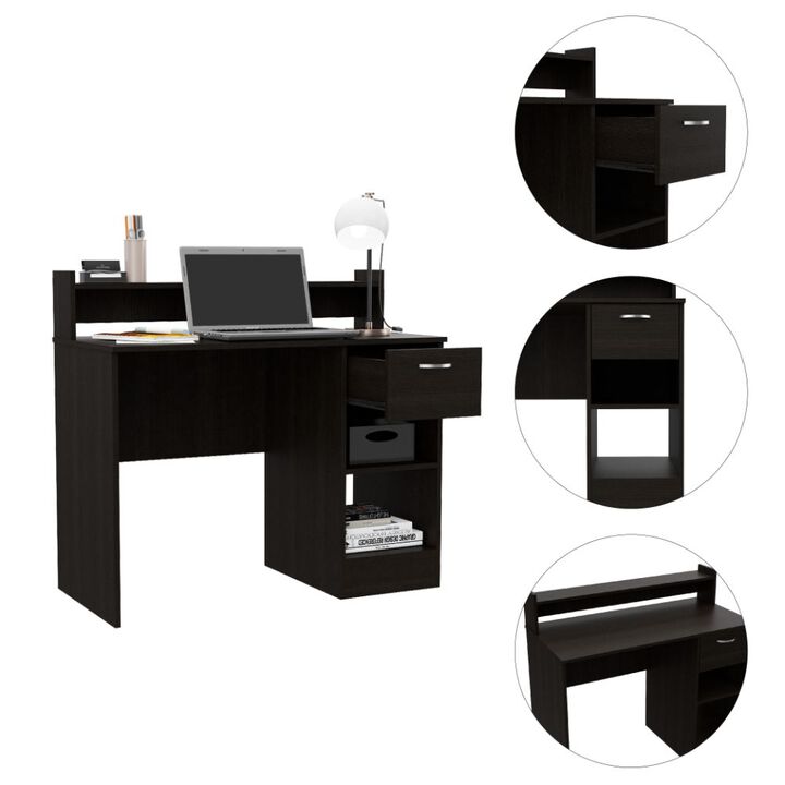 DEPOT E-SHOP Vera Computer Desk with Top Open Shelf, 1-Drawer and 2-Storage Shelves, Black