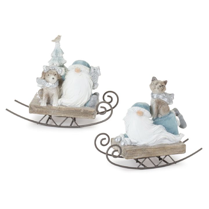 Santa on Sled Set of 2 Resin Figurines for Christmas Decor