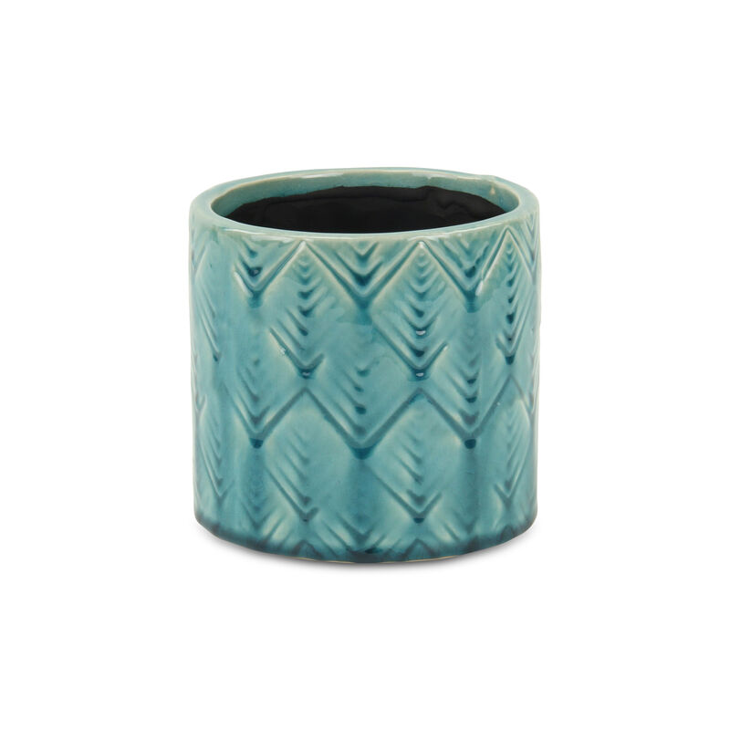 HomeRoots Turquoise Ceramic 22 Ounce Geometric Round Distressed Pot Planter image number 0