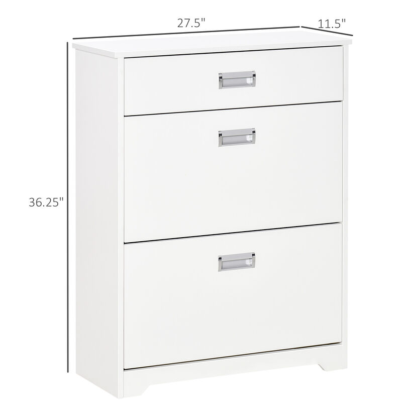 HOMCOM 3-Drawer Shoe Cabinet Modern Storage Rack with 2 Flip Doors Adjustable Shelf Freestanding Organizer for Hallway Holds 16 Pairs Shoe White