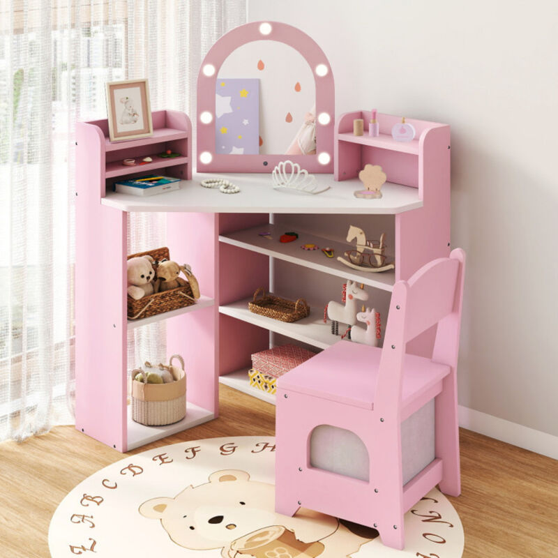 Kids 2 In 1 Vanity Table with Lights for Toddlers Age 3 and Up image number 5