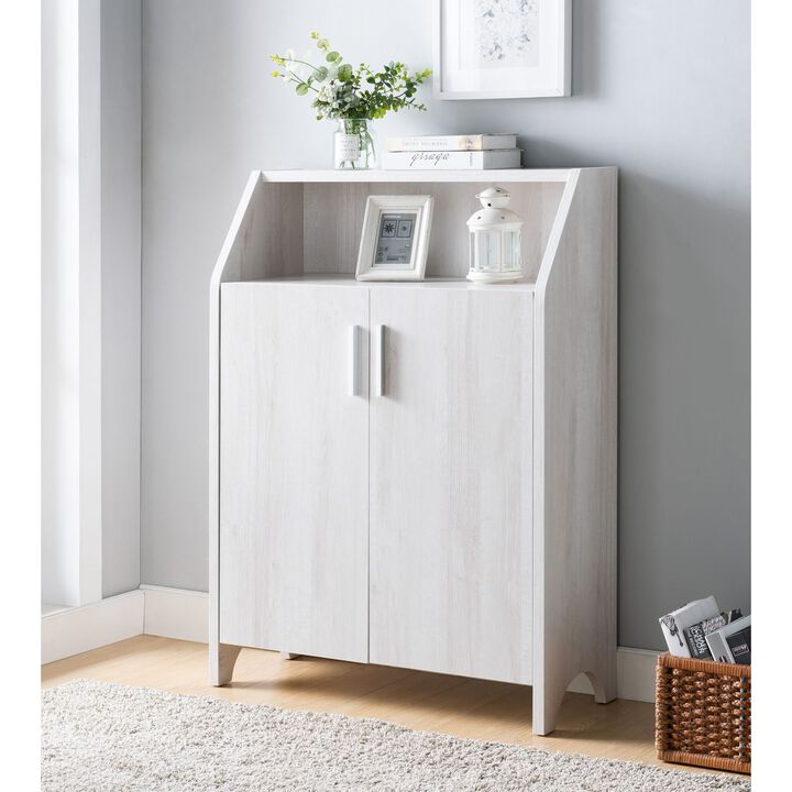White Oak Shoe/Storage Cabinet with 4 Interior Shelves & Open Shelf Organizer with Spacious Top