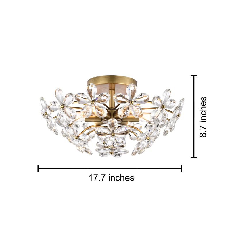 Coral 6-Light Brushed Brass Finish Crystal Glass Flower Flush Mount image number 9