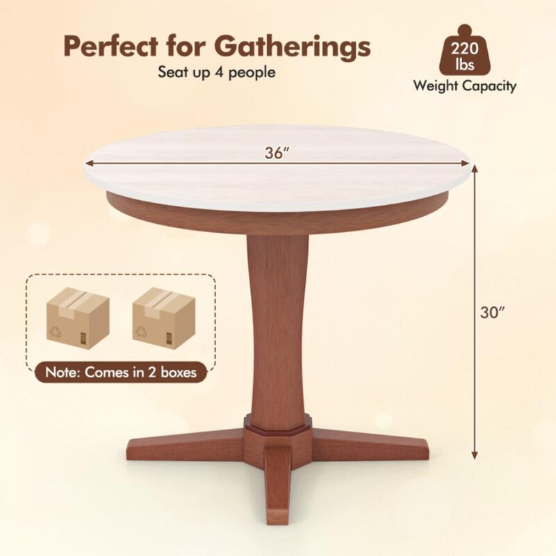 Hivvago 35 Inches Wooden Round Dining Table with Pedestal Base