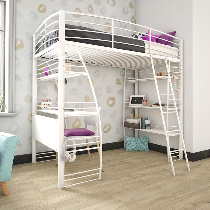 Lynn Twin Loft Bed with Integrated Desk and Shelves