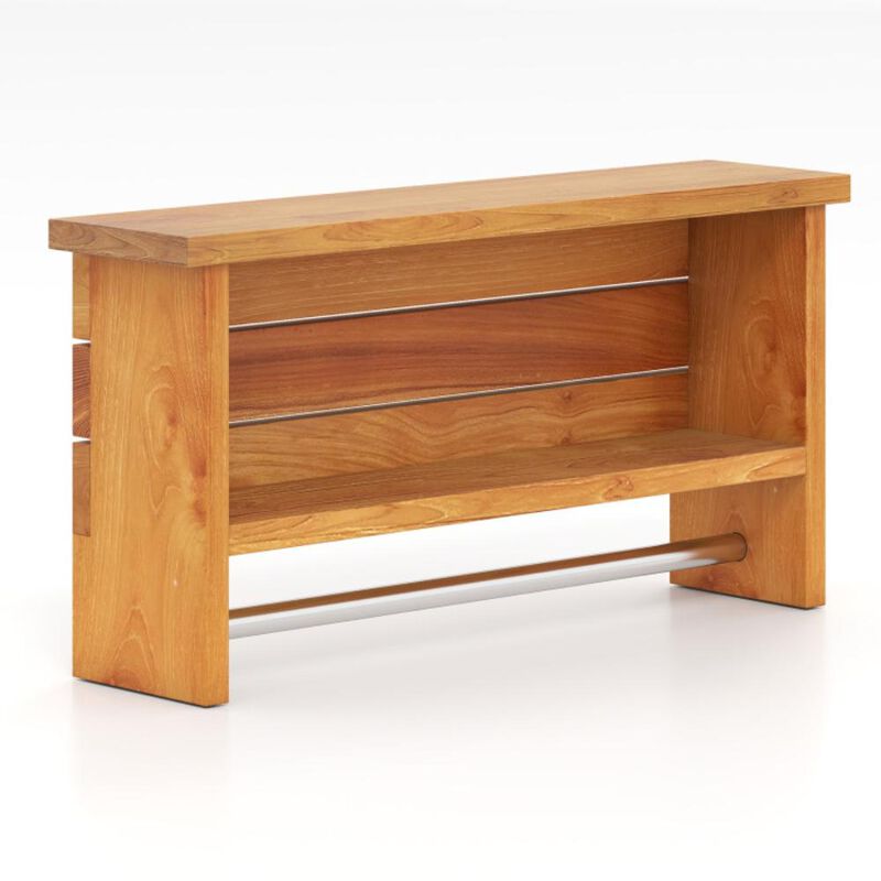 Hivvago Wall-Mounted 2-Tier Solid Teak Wood Bathroom Shelf with Towel Bar