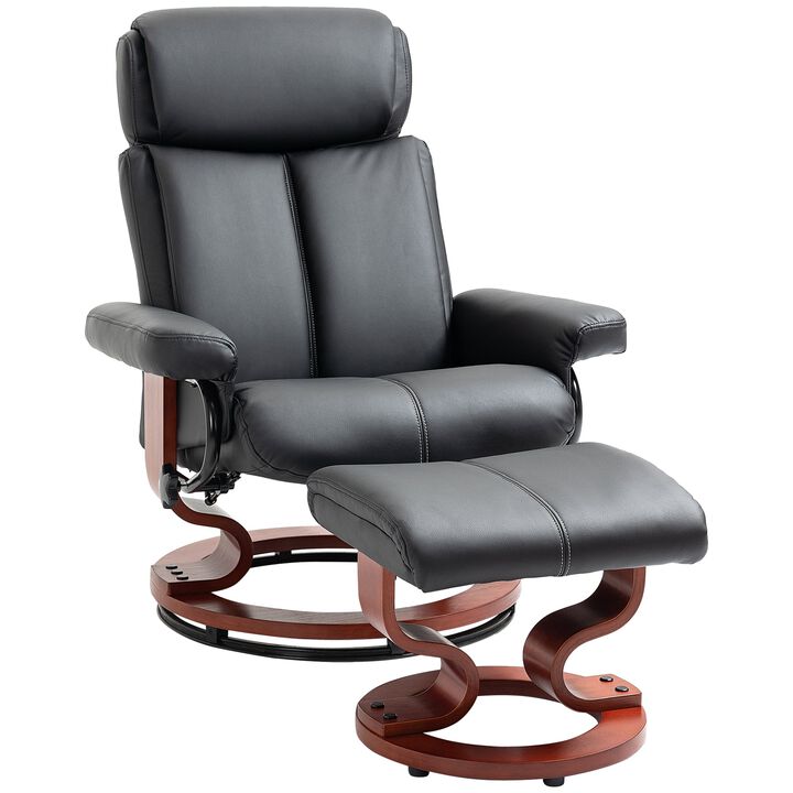Recliner Chair with Ottoman, 360Â° Swivel Reclining Chair with Wood Base and Matching Footrest, Black
