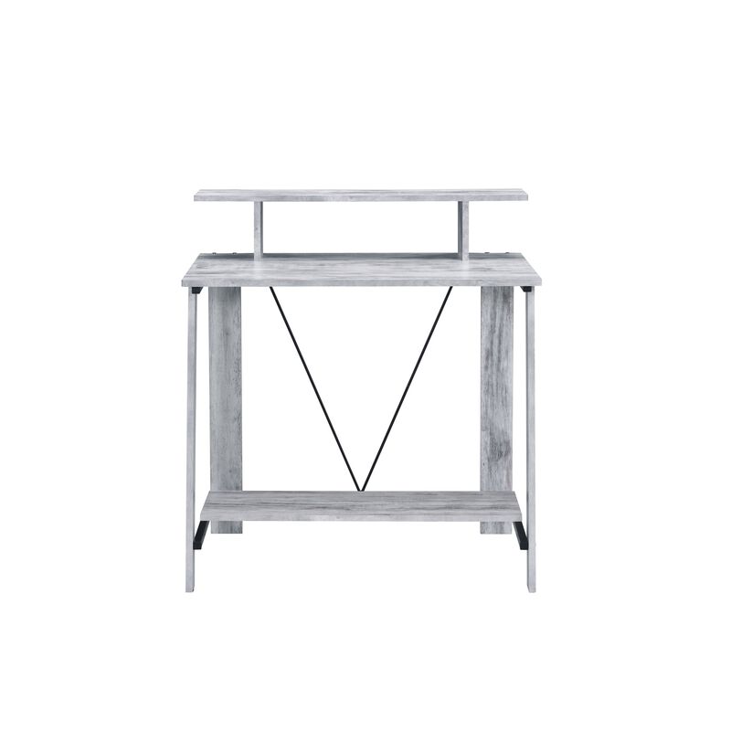 Writing Desk with V Shaped Frame, Antique White and Black - Benzara