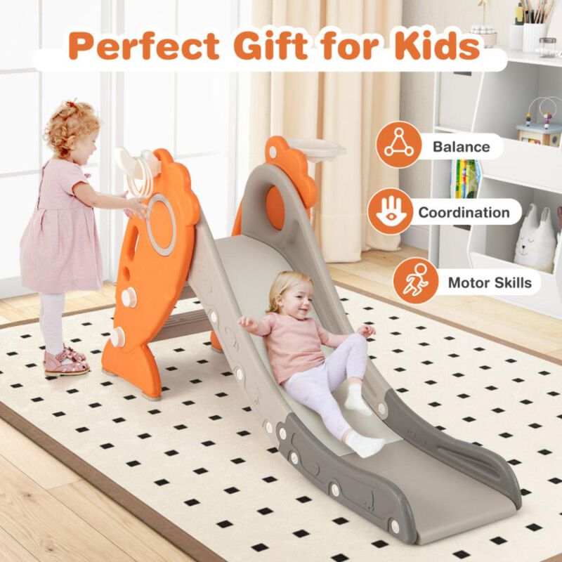 Hivvago 4 in 1 Indoor Slide for Kids Age 3+ Years with Basketball Hoop and Rings