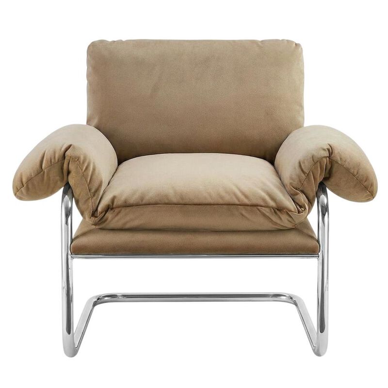 Performance Velvet Upholstered Accent Chair with Wide Arms, Taupe image number 0