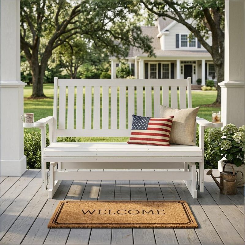 Outdoor HIPS Patio Glider Bench with Cup Holders, All-Weather Resistant, High Backrest and Deep Contoured Seat, Heavy Duty 900 LB for Porch, Garden (3-Seat) image number 1
