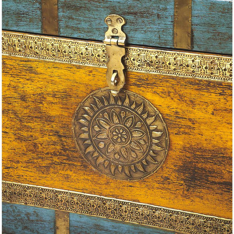 Butler Specialty Nador Hand-Painted Brass Inlay Storage Trunk Coffee Table, Assorted