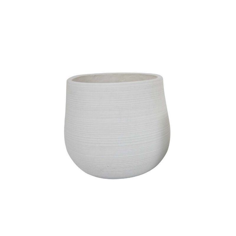 12 Inch Planter Set of 2, Smooth Curved Resin Body, Textured White Finish - Benzara
