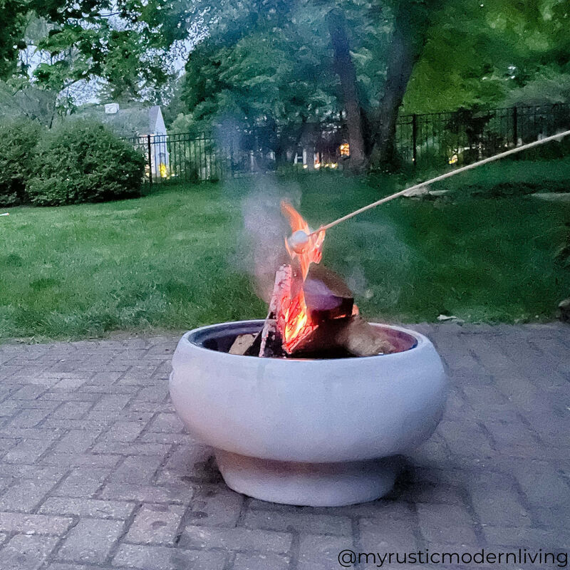 Outdoor Round Faux Concrete Wood Burning Fire Pit with Accessories, Gray image number 3