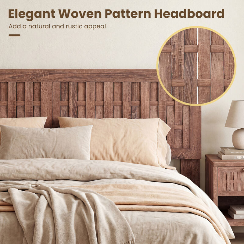 Wooden Bed Frame with Woven Accent Headboard for Modern Bedroom-Walnut image number 5