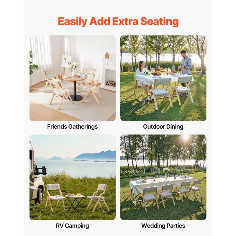 Foldable Wooden Chairs Set of 4 with Cushions, Portable Dining Seating for Kitchen & Office image number 2