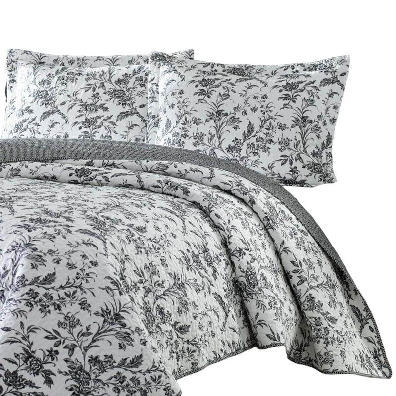 Lightweight Reversible Floral Quilt Set in Cotton Blend &ndash; 3-Piece Bedding for Elegant Bedrooms