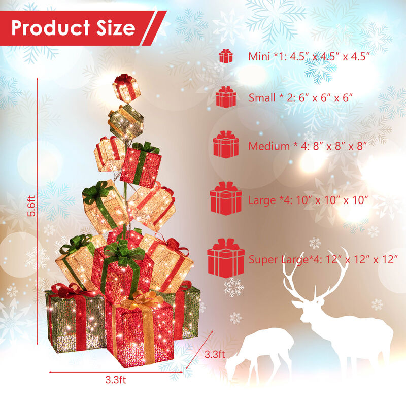 15 Stacked Lighted Christmas Gift Box Tower with 450 Warm White Lights image number 4