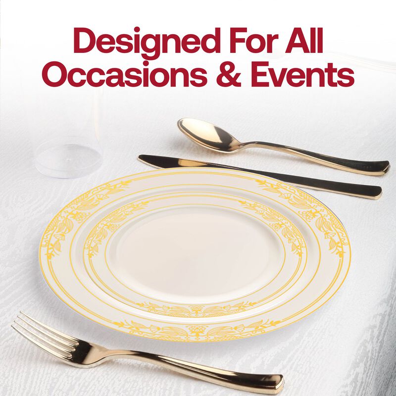Ivory with Gold Harmony Rim Plastic Wedding Value Set (30 Sets) image number 6