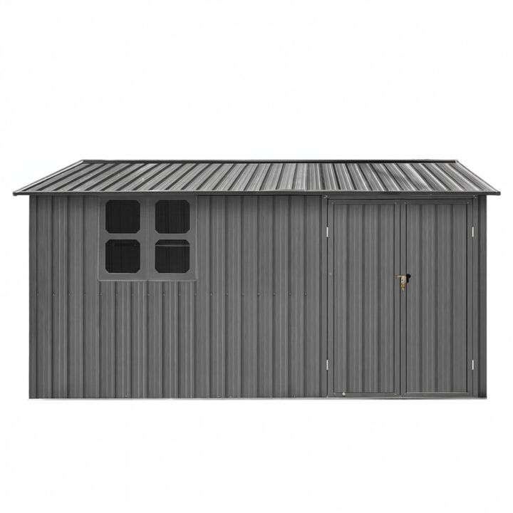 12x10 Ft Metal Garden Storage Shed with Window & Shelves