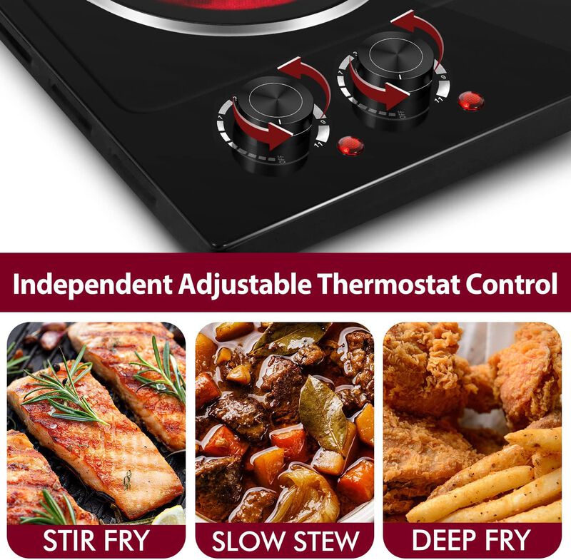 Cusimax 1800W Infrared Ceramic Electric Hot Plate for Cooking, Portable Countertop Burner Glass Heating Plate with 2 Knob Control image number 4