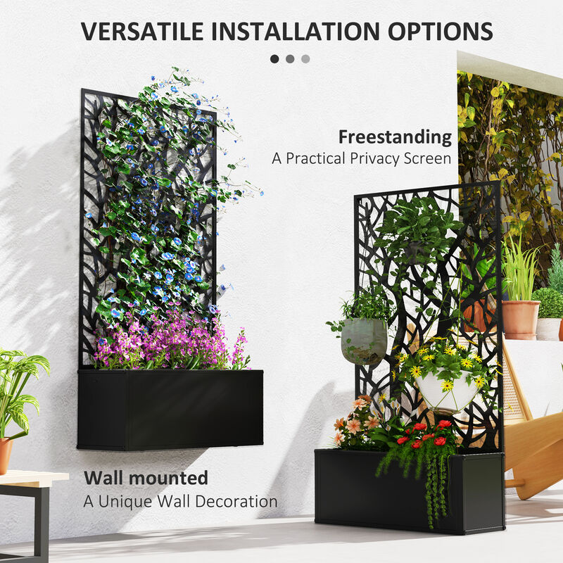 Hivvago Metal Garden Bed with Trellis for Climbing Plants, Freestanding or Wall Mounted Planter image number 4