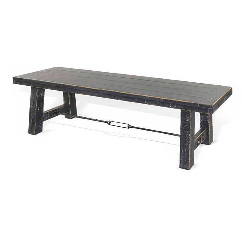 Rena Dining Bench, Turnbuckle Accent, 64 Inch Black Mahogany Wood - Benzara