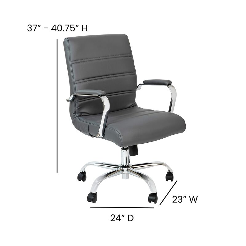 Flash Furniture Whitney Mid-Back Desk Chair - Gray LeatherSoft Executive Swivel Office Chair with Chrome Frame - Swivel Arm Chair